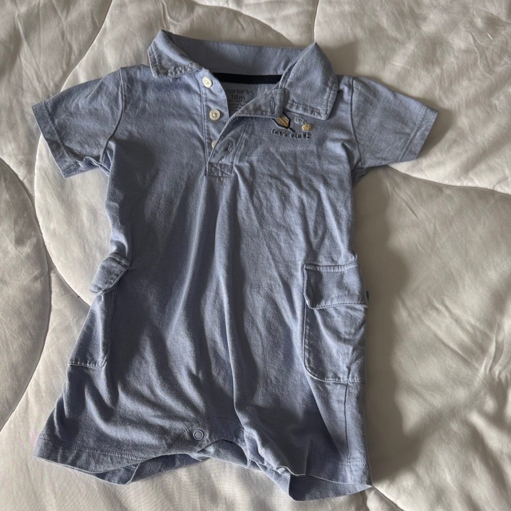 Carter's Light Blue Kids Polo Romper